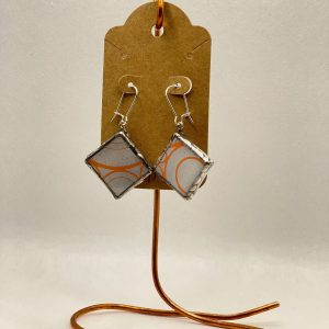Earrings, mosaic tile, white, and coral swirl