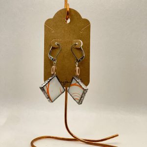 Earrings, mosaic tile, peach, and white swirl