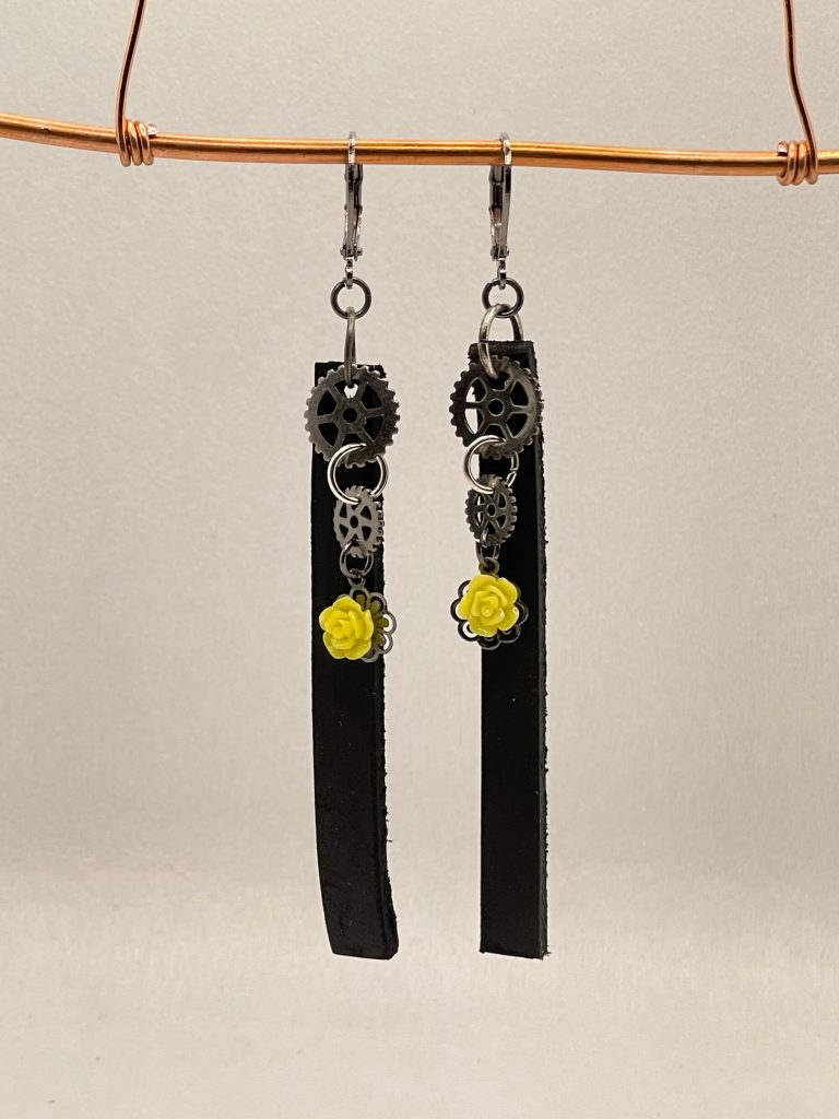 Earrings-leather/gears/rose