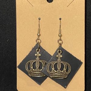 Earrings-Leather Black w/crown