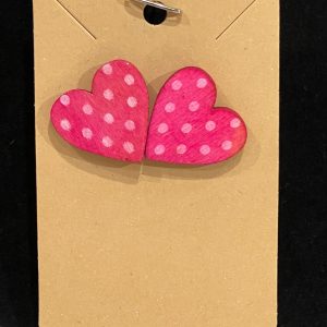 Earrings-wooden hearts small pink/polka dots