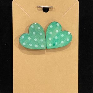 Earrings-wooden hearts teal small