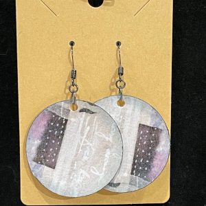 Earrings, mixed media, collage, gray/purple