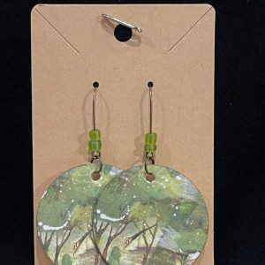 Earrings, mixed media, abstract green trees