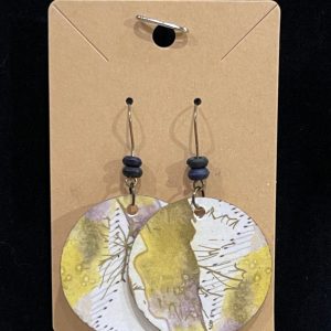 Earrings, mixed media, collage, green/purple