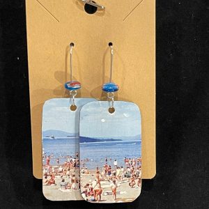 Earrings, vintage postcard, beach rectangle