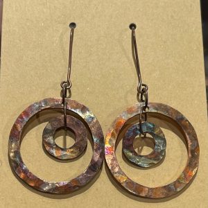 Earrings-painted copper stacked circlets