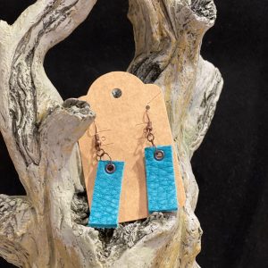 Earrings turquoise, leather rectangle