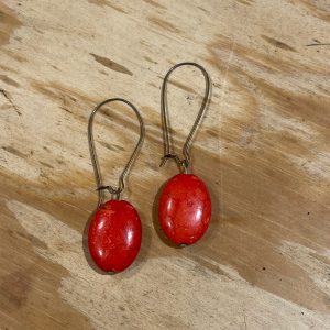Earrings - red stone, brass wire